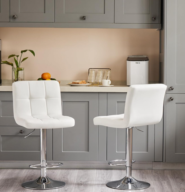 Upholstered Saddle-Seat Bar Stools with Metal Bases (Set of 2)