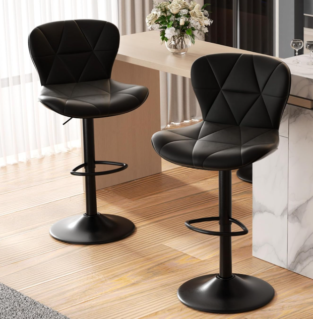 Adjustable Swivel Bar Stools with Backrests (Set of 2)