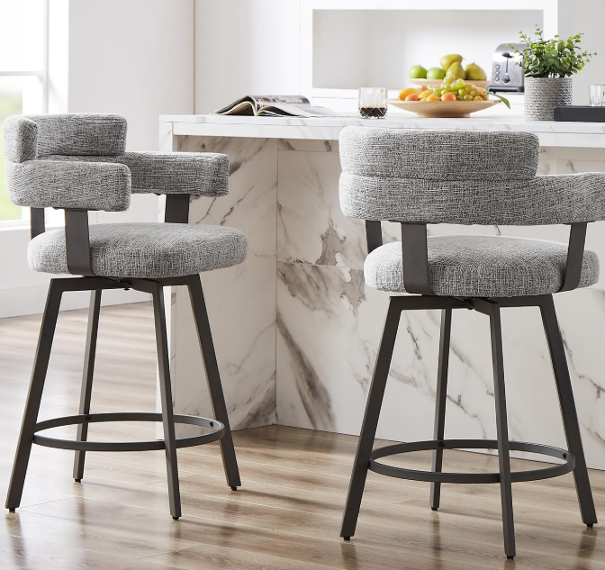 Linen-Upholstered Swivel Bar Stools (Set of 2)