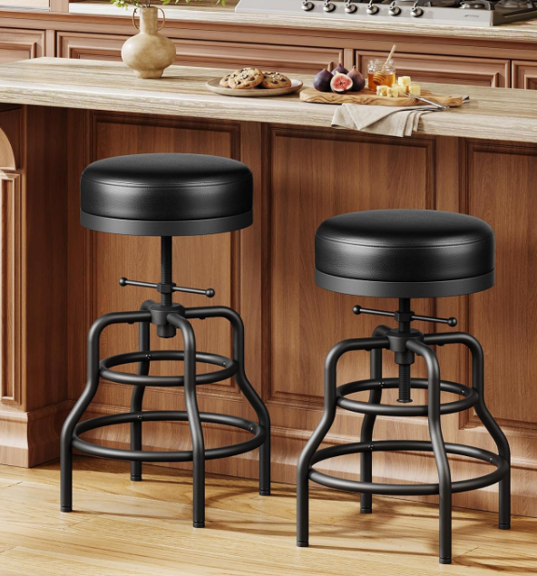 Industrial-Style Adjustable Swivel Bar Stools (Set of 2)